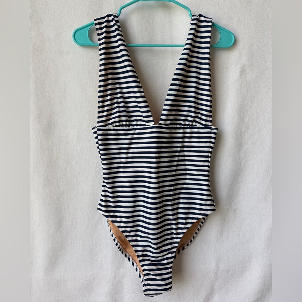 J.Crew Factory Navy & White Stripe One-Piece Swimsuit Size Medium NWT